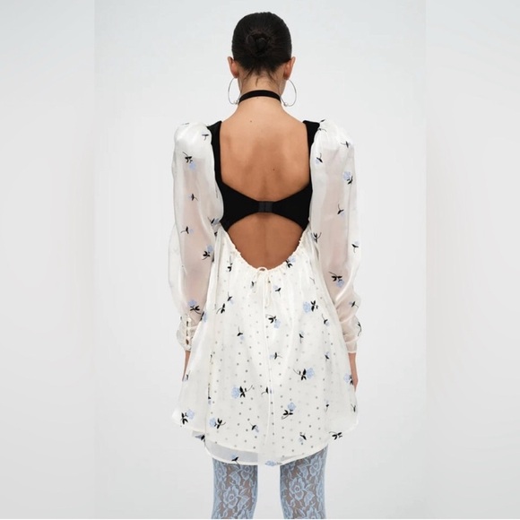 For Love & Lemons Marcella Mini Dress – Blue Floral/Ivory – Size 2X - Picture 2 of 7